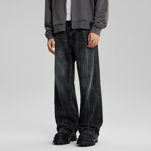 Haute qualité hommes Vintage jambe droite jean noir gris pierre lavage Hip Hop concepteur taille moyenne haute rue Vibe - Product Image 2