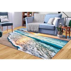 Alfombra Estampada con Diseño de Atardecer y Océano - Decoración Costera para Entrada y Oficina, Alfombra de Terciopelo - Product Image 3