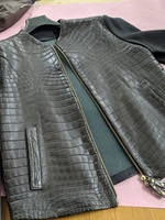 Veste en cuir pour homme de qualité supérieure, col montant, effet croco, en cuir de vache véritable, couleur noire, personnalisation disponible