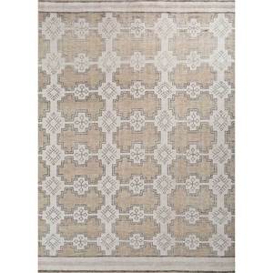 Erbe AKWL-1535 Ivory Hand Knotted Wool Rug 9x12 Rectangle with Geometric Pattern for Home Living Room or <b>Hallway</b> Decorations - Product Image 1