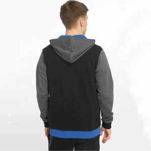 เสื้อมีฮู้ดผู้ชายมีซิปสีดำและสีเทาสีฟ้าตัดกับเสื้อกีฬาลำลองเสื้อออกกำลังกายฟิตเนสพร้อมฮู้ด - Product Image 2