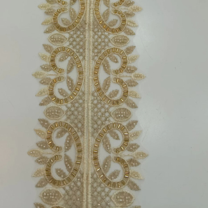 Indien Vintage élégant métallique or dentelle paillettes perles garniture miroir bordures fleur broderie 1 pièce offres en gros - Product Image 1
