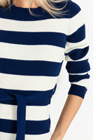 Robe en tricot à col rond pour femmes, manches longues, rayée flexible, ceinture chaude, détail, haute qualité, hiver, nouvelle mode, services OEM