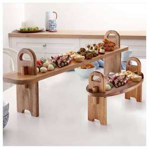 โรงงานเวียดนามไม้อะคาเซียพับได้ 3 ชั้นถาดเสิร์ฟขนมคัพเค้กยืนสําหรับงานปาร์ตี้เสิร์ฟจานขายส่ง - Product Image 5