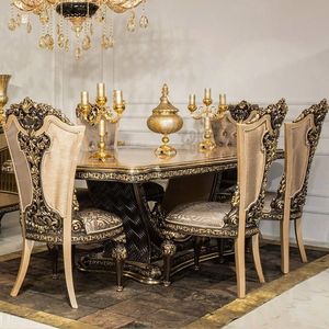 Ensemble de salle à manger d'hôtel de style européen antique, table et chaises en bois massif sculptées à la main, mobilier de palais classique, collection de 6 pièces - Product Image 2