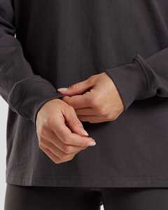 Camiseta de manga larga de gran tamaño para mujer de alta calidad 100% algodón suave transpirable ecológico relajado ajuste gimnasio entrenamiento camiseta - Product Image 3