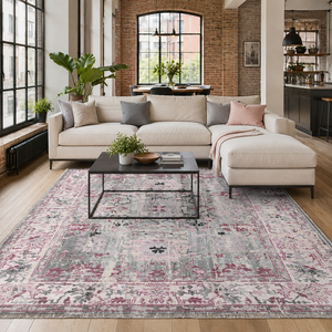 Netline Home Courtyard Geometry Soft Pink Heritage Washable <b>Rug</b> - Product Image 1
