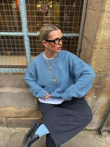 Pull surdimensionné pour <span class=keywords><strong>femme</strong></span> pull extensible doux veste manches bouffantes col rond coupe ample pull manteau pour tenue décontractée et formelle - Product Image 3