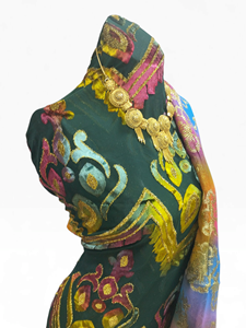 Dark <b>Green</b> Maqbal Dirac Fabric with Gold Geometric Embroidery & Multicolor Floral Jacquard Shawl Set - Product Image 2