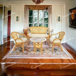 Meubles de canapé en osier fabriqués à la main en rotin de luxe et bambou fauteuils et table basse pour la maison et le jardin lot de 4 - Product Image 2