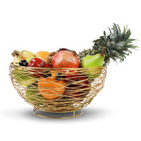 Panier à fruits de bureau rond en fer forgé plaqué or sur mesure, paniers de rangement en fil métallique avec poignée pour la maison et l'hôtel