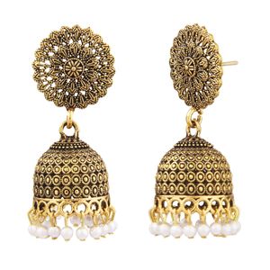 Pendientes indios para mujer, pendientes Jhumka oxidados antiguos tradicionales, joyería oxidada india, conjunto de pendientes colgantes de tuerca Floral - Product Image 6