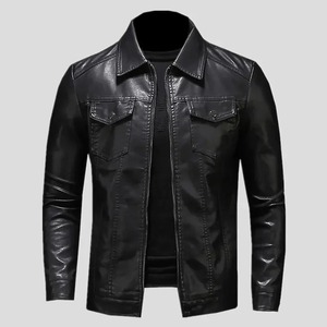 Veste en cuir pour hommes, nouvelle tendance, printemps et automne, col montant, confortable et mince, beau manteau pour jeunes - Product Image 4