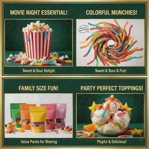 Vente en gros de <span class=keywords><strong>vers</strong></span> gommeux acidulés multicolores personnalisés, halal, sans gélatine, bonbons fruités, durée de conservation de 18 mois, fournisseur en vrac, usine OEM - Product Image 3