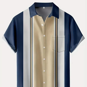 Chemise habillée décontractée et ajustée pour hommes 100% popeline de coton biologique écologique respirante Color Block Design à rayures verticales - Product Image 1