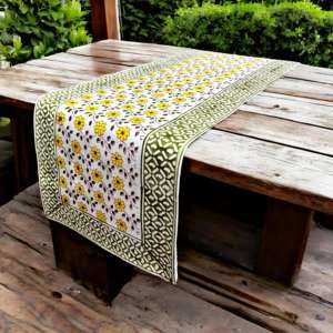 Elementos interiores Lona de algodón Bloque de mano Impreso Camino de mesa Flor Camino de mesa Algodón Blockprint Impreso Camino de mesa - Product Image 1
