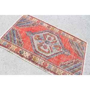 Alfombra Vintage de 3.6x5.6 pies, Alfombra Persa Turca de Lana Roja y Azul - Product Image 4