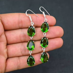 ต่างหูเพชรเพอริดอทสีเขียวขนาด10X14มม. ทรงลูกแพร์ได้มาตรฐาน IGI ได้รับการรับรองจากเงินสเตอร์ลิง1.90ของขวัญสำหรับงานเลี้ยง - Product Image 2