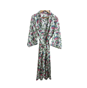 New Indian Handmade Floral Pattern Kimono Bathrobe for Women Breathable <b>Cardigan</b> Floor-Length Ruffles Natural Washable Party - Product Image 1