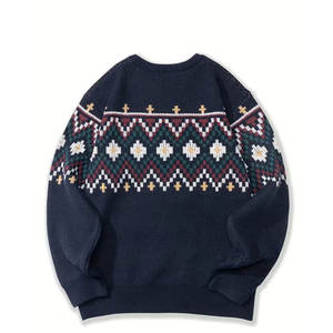 Pull en tricot uni élégant pour homme, style vintage, décontracté, manches longues, col rond unisexe, logo sur le devant, pull en tricot - Product Image 2