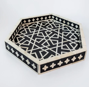 Bandeja de servicio con incrustaciones de hueso de calidad, plato elegante hecho a mano, decoraciones decorativas funcionales elegantes para el hogar disponibles a precios al por mayor - Product Image 1