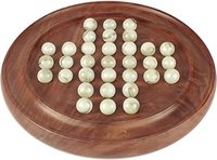 Solitaire en bois fait à la main (marron avec boules de marbre, 9) Jeu de solitaire en bois