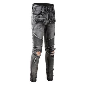2025 Custom Wholesale Black <b>Biker</b> Ripped Pants Distressed Slim Fit Motorcycle Designer Fashion Damaged Stacked Denim <b>Men's</b> <b>Jeans</b> - Product Image 5