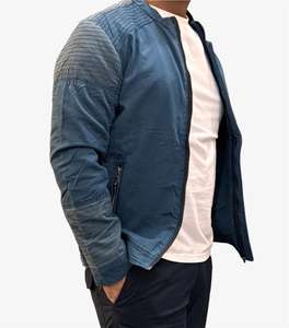 เสื้อแจ็คเก็ตผู้ชาย Bearfit รุ่นลำลอง ผ้าทอสีน้ำเงิน สำหรับฤดูใบไม้ร่วง ผลิตจากผ้าฝ้าย 100% ทรงเข้ารูป ระบายอากาศ กันลม เป็นมิตรกับสิ่งแวดล้อม มีซิป บริการ OEM - Product Image 1