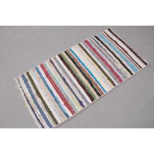 Alfombra Turca Vintage Pequeña de 2x3,9 pies (62x118 cm), Alfombra Kilim Azul Ombré - Product Image 4