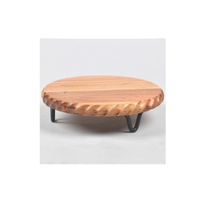 Soporte redondo de hierro para pastel, bandeja de postre con tapa de madera para servir pasteles recubierta de polvo negro, tamaño ideal para decoración del hogar - Product Image 1