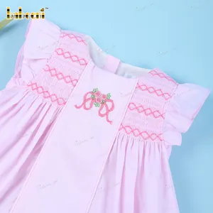 Plain Dress With Flower Embroidery In Pink For Girl OEM ODM customized hand made embroidery wholesale smocked dresses - BB3150