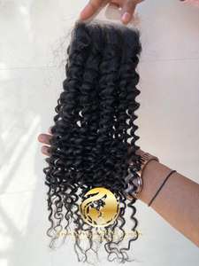 Venta al por mayor 100% de alta calidad de la Virgen DE LA India 18 "Deep Curly 4x4 HD Cierre de encaje transparente extensión del pelo tejido proveedor superior - Product Image 3