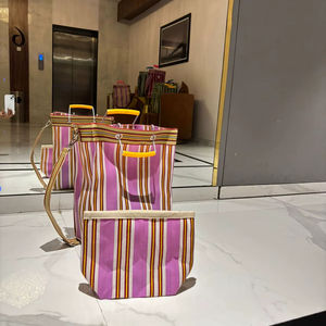 Sacs de courses réutilisables en PP tissé rayé extra large, écologiques, avec poignées, fermeture épaule/à glissière, design et couleur personnalisés - Product Image 1