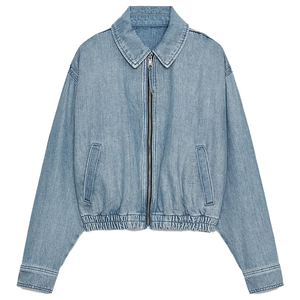 Blouson aviateur en jean personnalisable pour femmes col montant fermeture éclair Style couleur mode basique personnalisé pour veste d'hiver pour femmes - Product Image 1