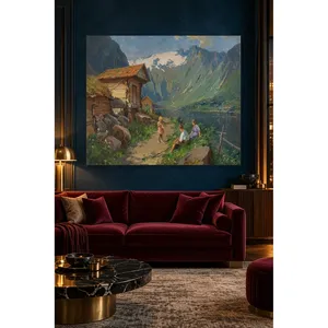Impression sur toile « Enfants jouant près du fjord » de Fida Even Ulving - Product Image 1