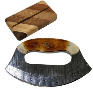 Couteau Ulu à lame unique Couteau à hacher en acier damas Couteau Ulu à vendre avec couverture en cuir - Product Image 5