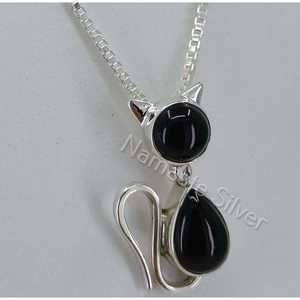 925 Sterling Silver Handmade <b>Cat</b> Pendant Chain Black Onyx & Silver Gemstone Animal Locket Fine Pendants & Charms <b>Gift</b> <b>for</b> <b>Her</b> - Product Image 6