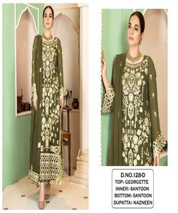 Costume Salwar Kameez en Georgette de Soie de Designer avec Broderie et Séquence, Vêtement Ethnique Non Cousu, Prix de Gros, pour Fête/Mariage - Product Image 5