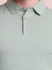 Camiseta de media manga verde claro de primera calidad básica para diseño de cuello de polo con patrón sólido de máxima comodidad Estilo versátil ODM - Product Image 3