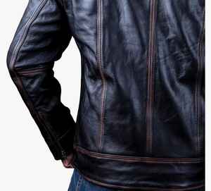 Nouveau produit vente chaude veste de cycliste veste en cuir à fermeture éclair véritable pour hommes coupe ajustée manteau en cuir vestes en cuir pour hommes - Product Image 3