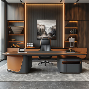 Bureau de direction moderne de luxe avec retour latéral incurvé, grand plateau en bois et base de rangement pour bureau d'entreprise - Product Image 5