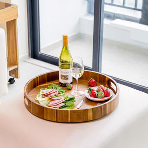 Bandeja redonda de madera para servir comidas y bebidas, bandejas circulares de madera natural, se aceptan logotipos y tamaños personalizados - Product Image 2
