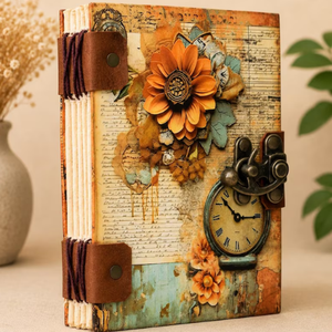 Vintage Floral Cardboard Cover Journal <b>with</b> Antique <b>Lock</b>, 7x5 Handmade <b>Diary</b>, Deckle Edge Paper Notebook - Product Image 6