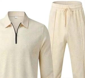 Ensemble de jogging à chemise de couleur unie à fermeture éclair, nouveaux sports pour hommes, survêtement confortable et pantalon à manches longues décontracté élégant deux pièces - Product Image 6