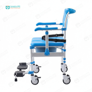 Chaise <span class=keywords><strong>de</strong></span> toilette mobile MKD modèle 5222, <span class=keywords><strong>fauteuil</strong></span> <span class=keywords><strong>de</strong></span> douche, siège en PU souple, accoudoirs rabattables, chaise <span class=keywords><strong>de</strong></span> toilette pliable en aluminium, roulettes, 150 kg - Product Image 4