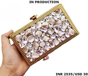 Monedero de noche de diseñador hecho a mano de lujo para damas Latón y madre perla Embrague Bolsos de fiesta de boda de moda - Product Image 2