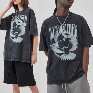 Unisex Acid Washed Casual <b>T</b>-<b>Shirts</b> Custom Bulk Personalized Streetwear Plus Size Logo <b>Sequined</b> Decoration 100% Cotton - Product Image 2