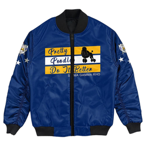 Giacca Bomber Varsity in Raso SGRho Sigma Gamma Rho Blu Reale Oro 1922 Sorority Capospalla Femminile - Product Image 1