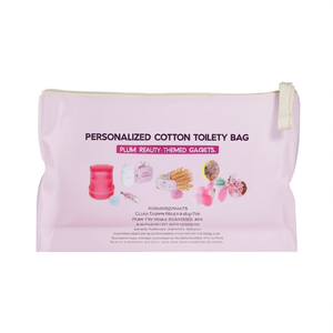 Borsa da Toilette Personalizzata in Cotone con Accessori a Tema Bellezza Prugna - Product Image 3