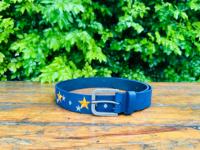Longueur personnalisée bleu eau buffle ceinture en cuir nouvelle étoile broderie mode peau de vache cadre trou d'épingle accessoires personnalisés Style décontracté